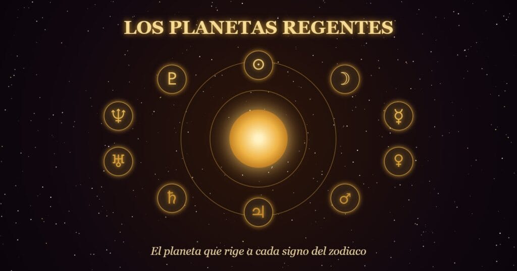 Símbolos de los planetas regentes alrededor del Sol
